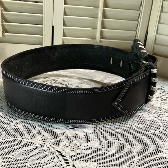 Vintage Claude Montana Avant Garde Leather Black Belt Made in France 1980s - Picture 5 of 9